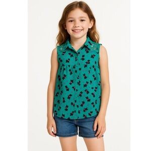 George‎ Girls Sleeveless Button-Up Blouse Scottie Dog Print Size 7/8 Coquette